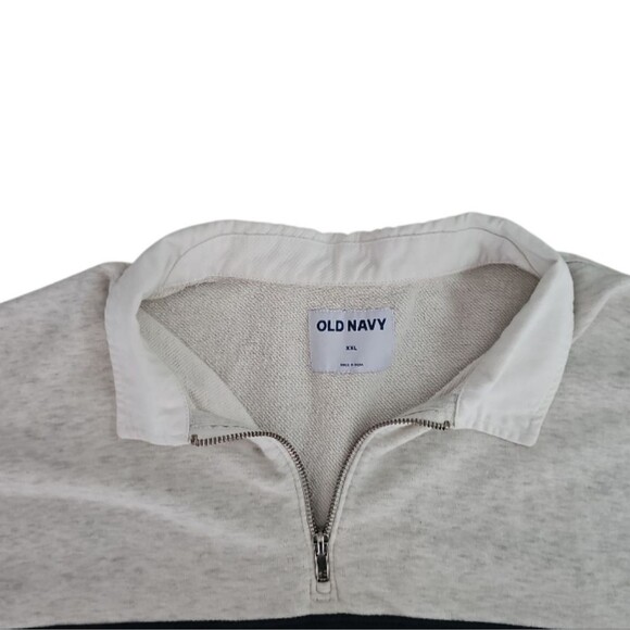 Old Navy XXL Rugby Stripe Half-Zip Navy Grey Sweatshirt Vintage Inspired Preppy - Picture 6 of 13